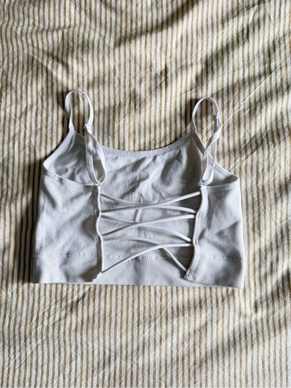 Garage White Ribbed Lace-Up Cami Crop Top